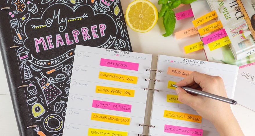 Im Filofax gesunde Mahlzeiten für die ganze Woche planen? Mehr dazu bei Giesen-Handick und Schroeder Papeterie in Neukirchen-Vluyn und Moers und im Onlineshop.
