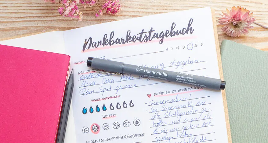 Wofür bin ich dankbar? Wir verraten viele Dankbarkeitstagebuch Beispiele. Mehr dazu bei Papier Kreis in Hanau und im Onlineshop.